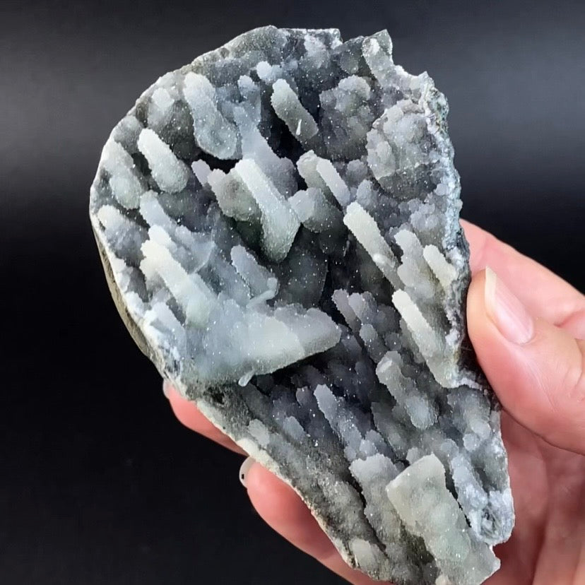 Chalcedony Stalactite Cluster in a Trimmed Basalt Pocket from Jalgaon, Maharashtra, India