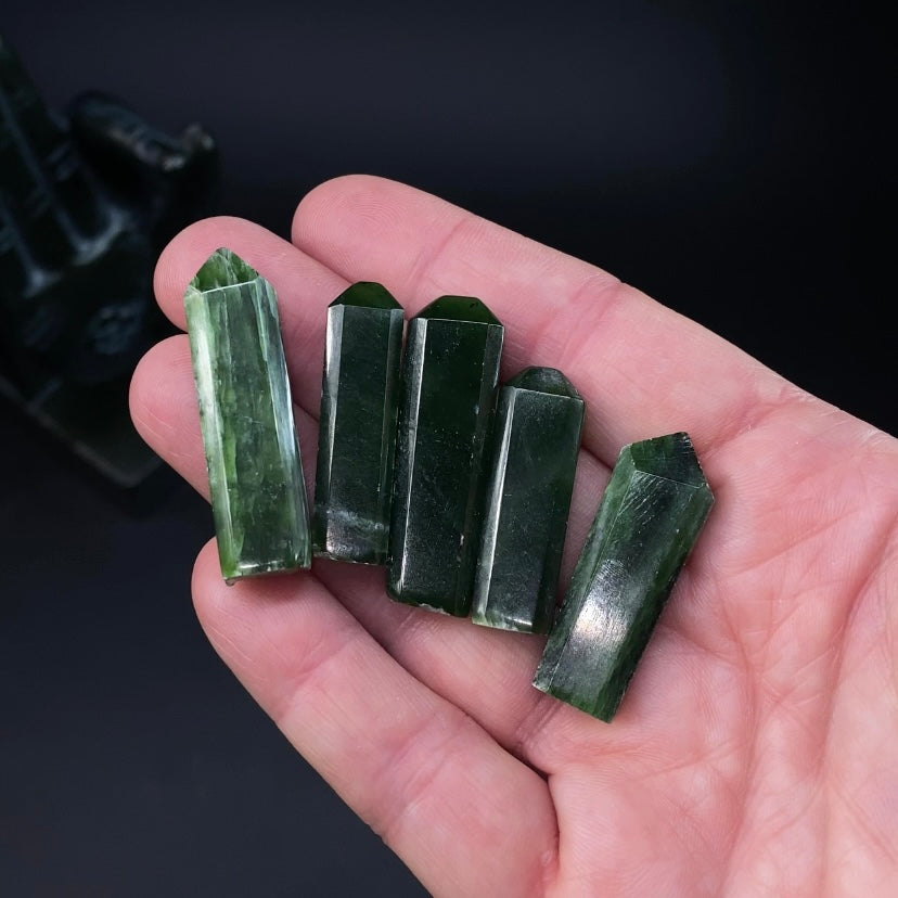 Deep Green Nephrite Jade Polished Tower