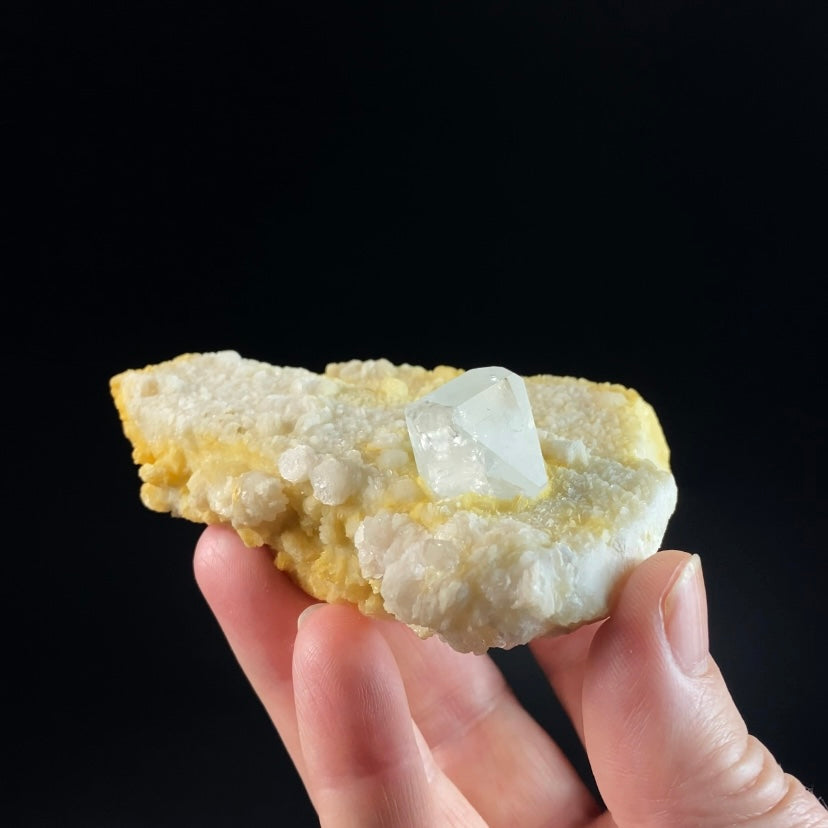 Clear Topaz with on Microcline Feldspar with Lepidolite Rosettes & Iron Oxide