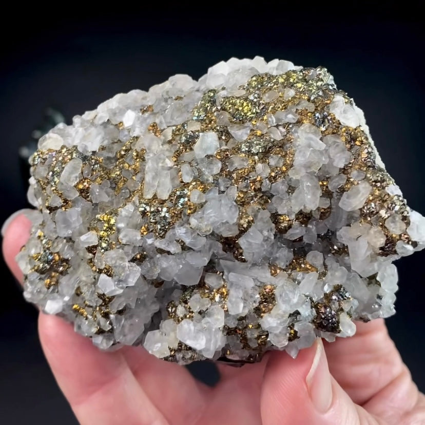 Rainbow Iridescent Pyrite & Fluorescent Calcite on Sphalerite Matrix