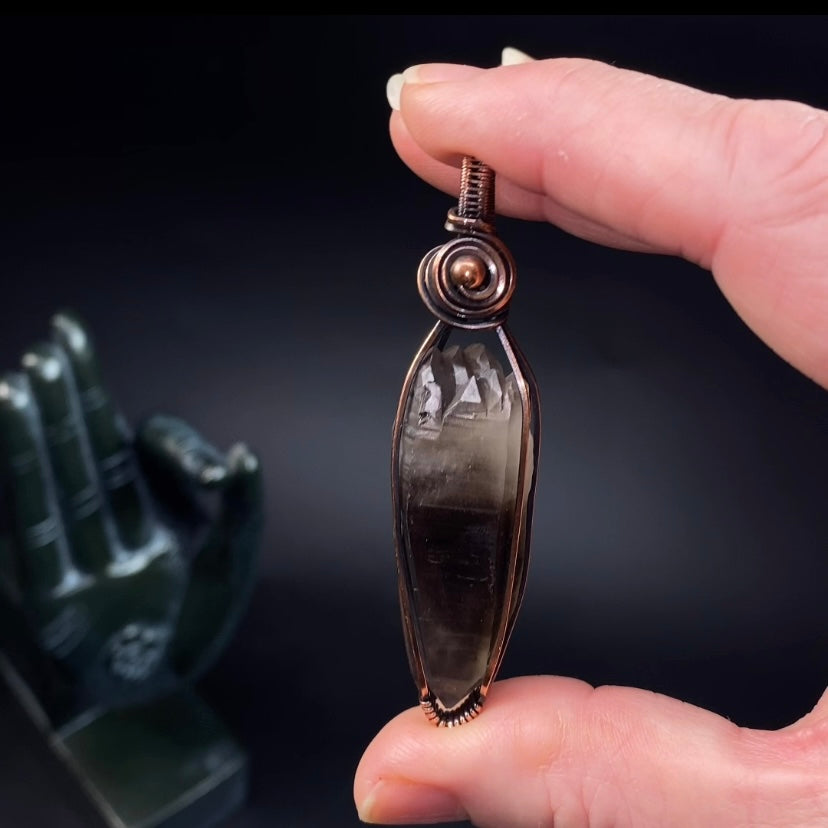 Double Terminated Elestial Smoky Quartz & Copper Wire Wrapped Handmade Pendant