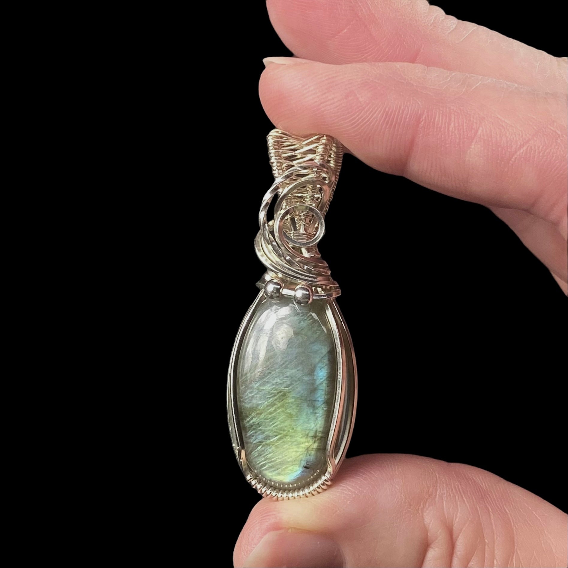 Labradorite & Sterling Silver Wire Wrapped Pendant, Natural Stone & Crystal Jewelry