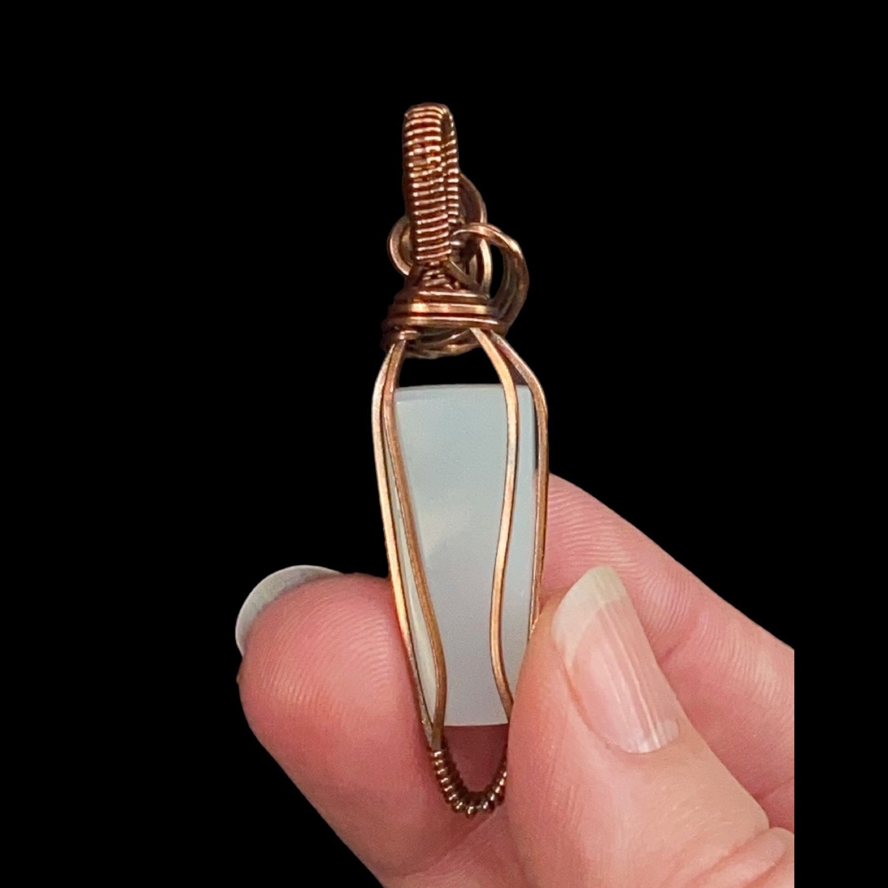 Green Common Opal and Copper Wire Wrapped Pendant