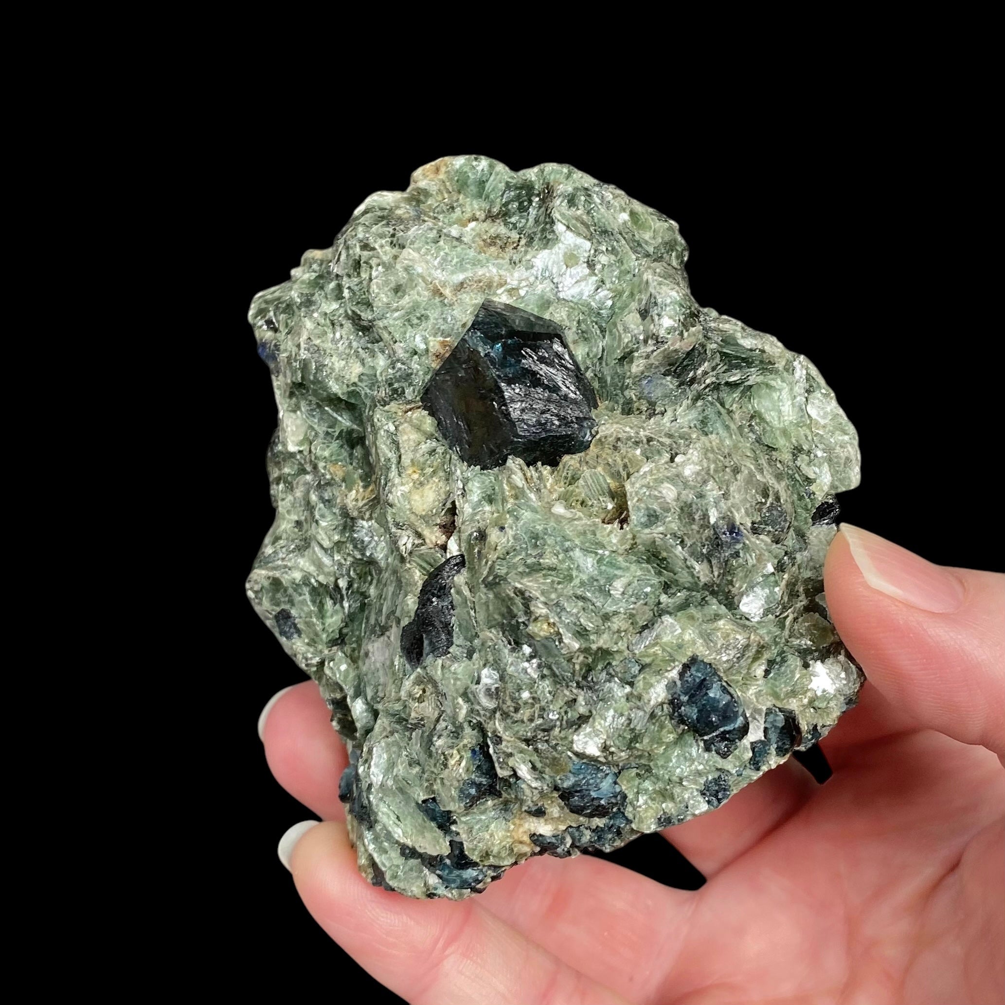 Dark Blue Dravite/Uvite in a Beautiful Green Mica-Rich Matrix with Sapphires