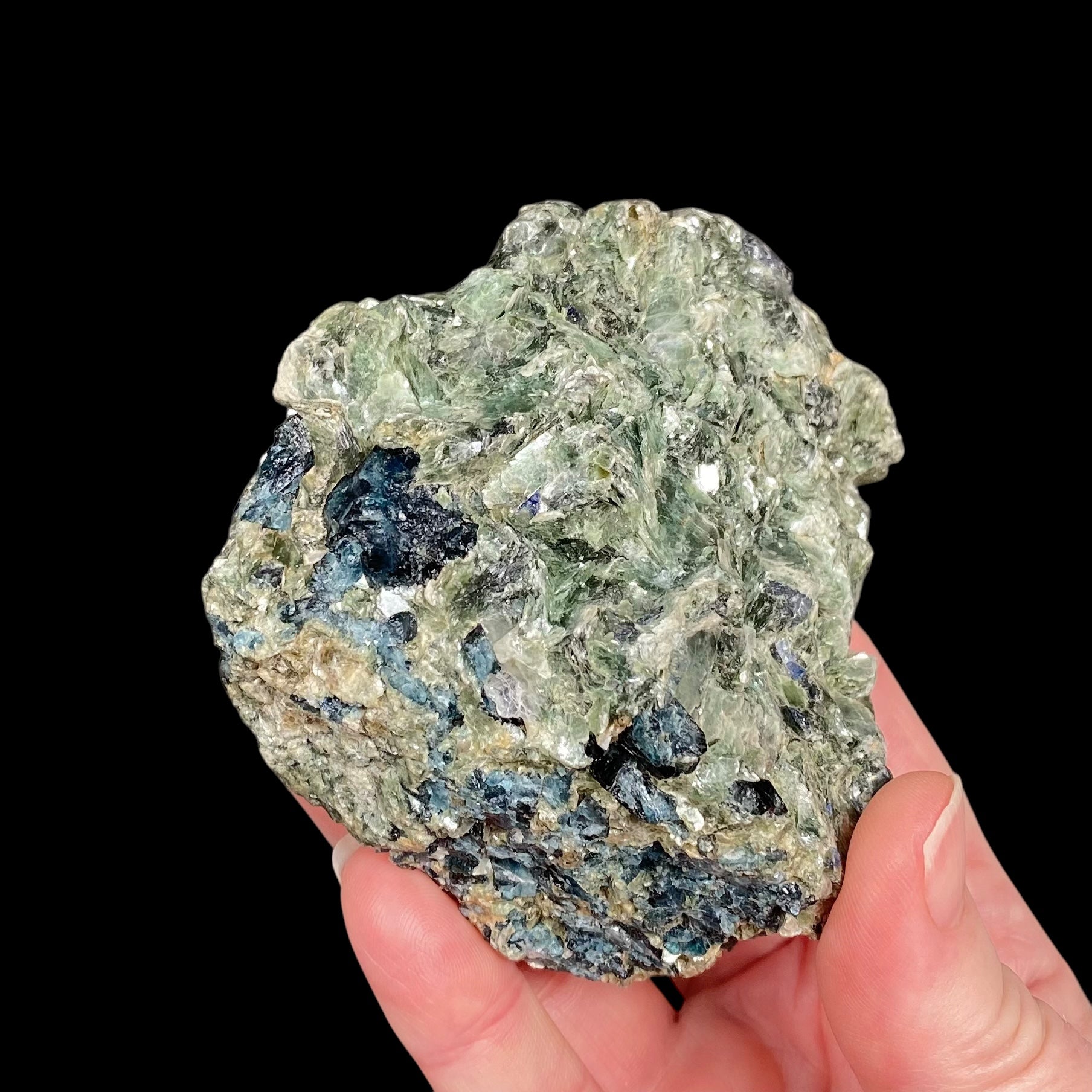 Dark Blue Dravite/Uvite in a Beautiful Green Mica-Rich Matrix with Sapphires