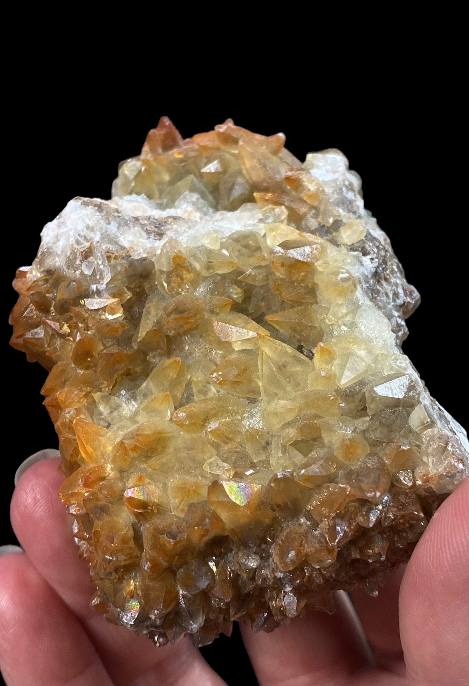 Dog Tooth Calcite Cluster with Natural Iridescent & Iron Oxide Surface Coating