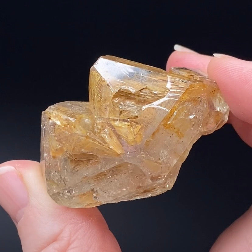 Double Terminated Fenster Quartz Crystal Cluster with Golden Clay Inclusions
