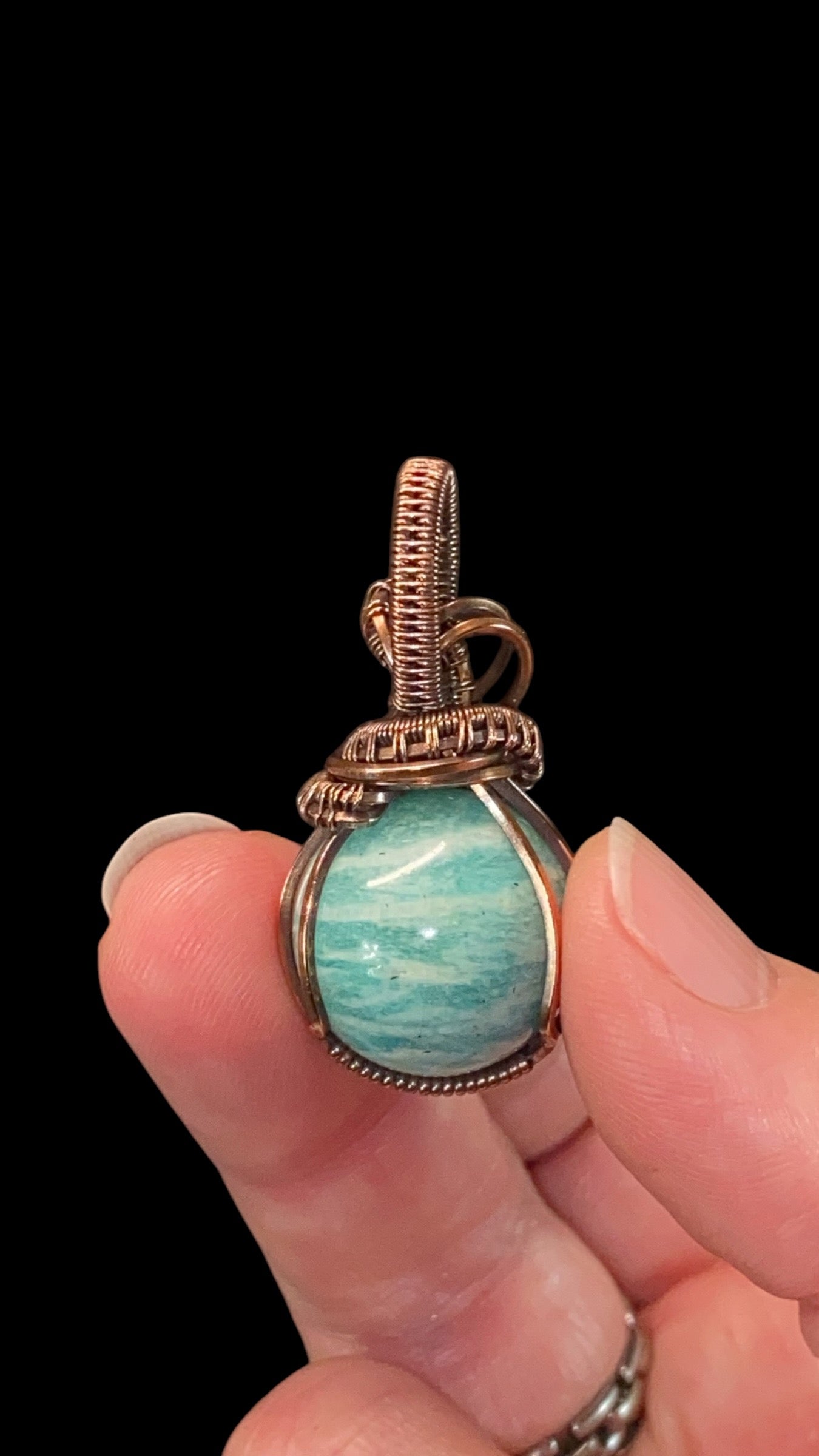 Amazonite Sphere and Copper Handmade Wire Wrapped Pendant