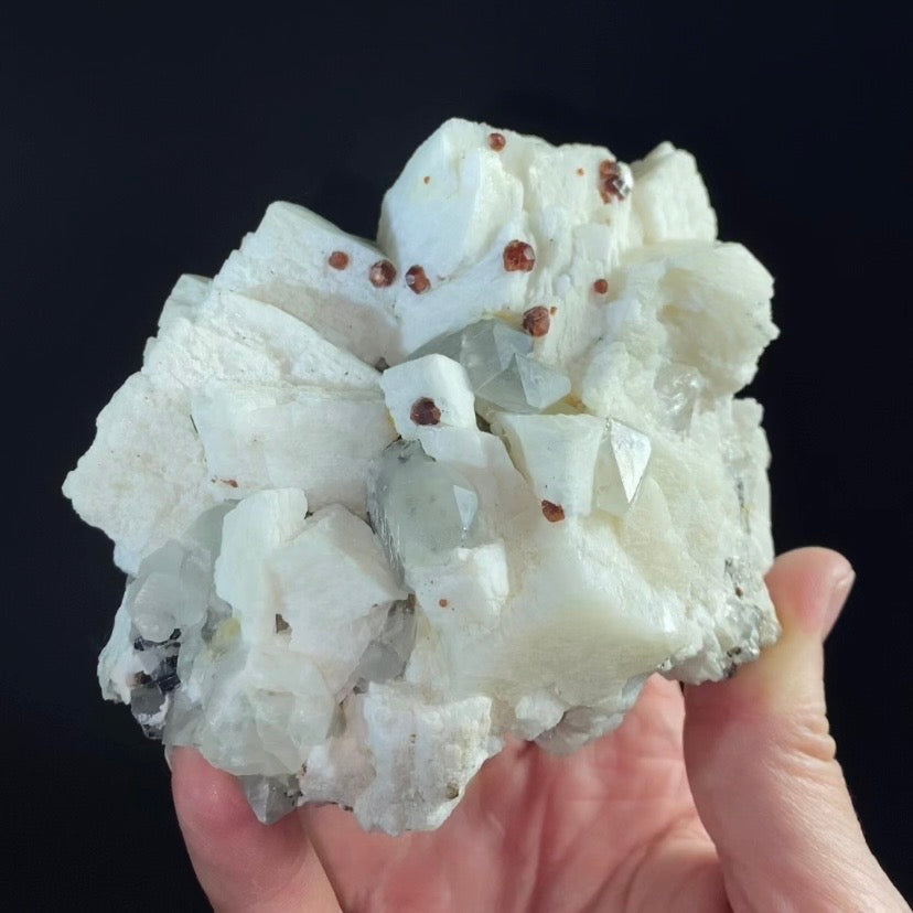 Red Spessartine Garnet Crystals with Quartz and Feldspar