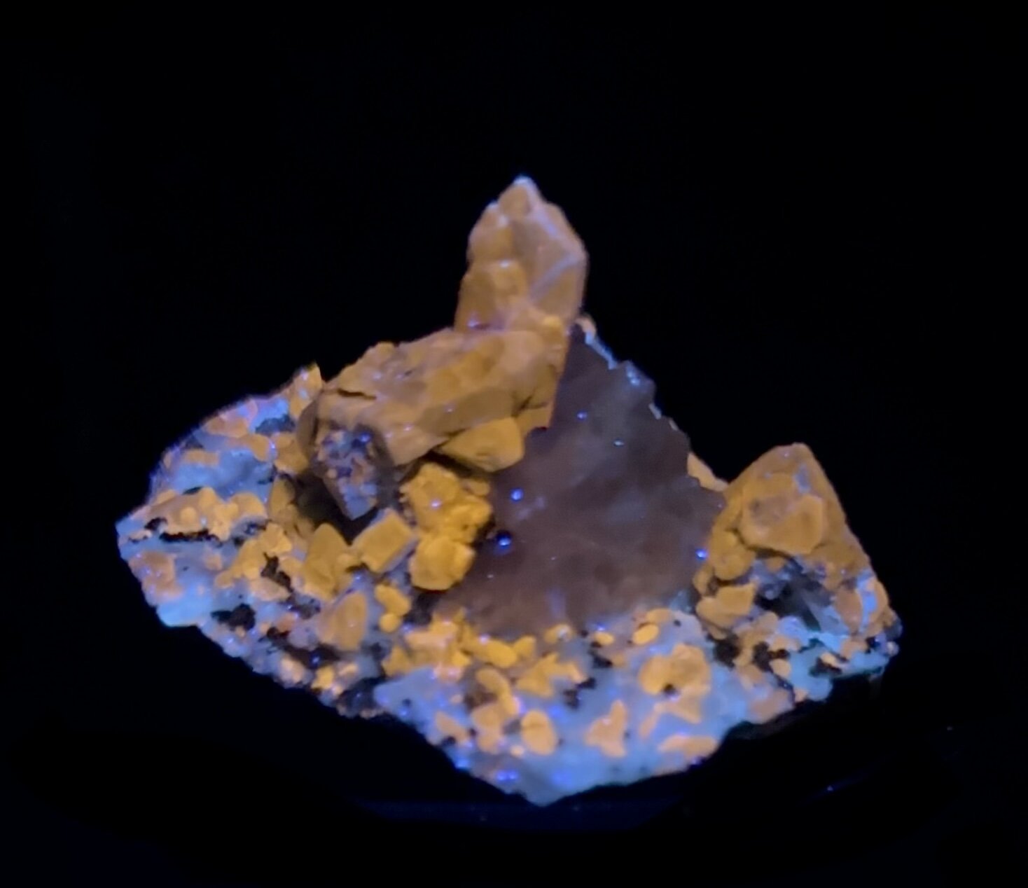 UV Reactive Blue Sodalite / Hauyne with Calcite & Pyrite on Marble Matrix - Terminated Crystals