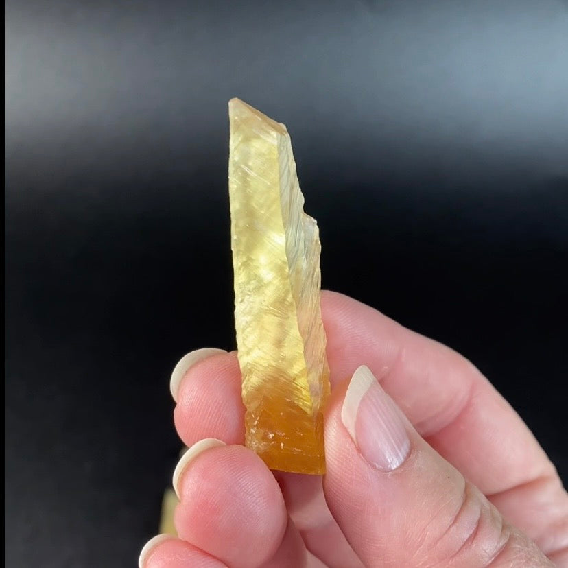 Phosphorescent Golden Feather Tapered Calcite Crystal