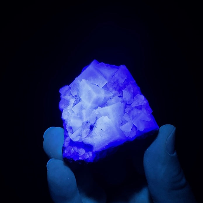 Diana Maria Mine Green Cubic Fluorite Cluster with Blue and White Fluorescence