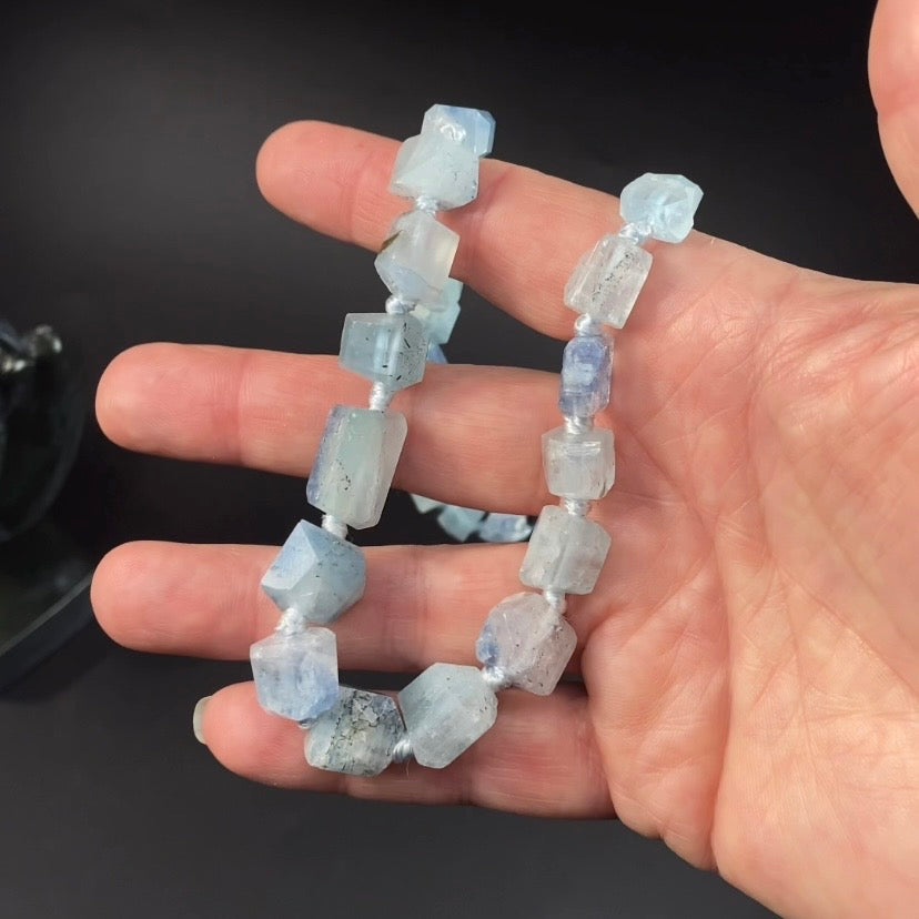 Polished Aquamarine Crystal Knotted Necklace