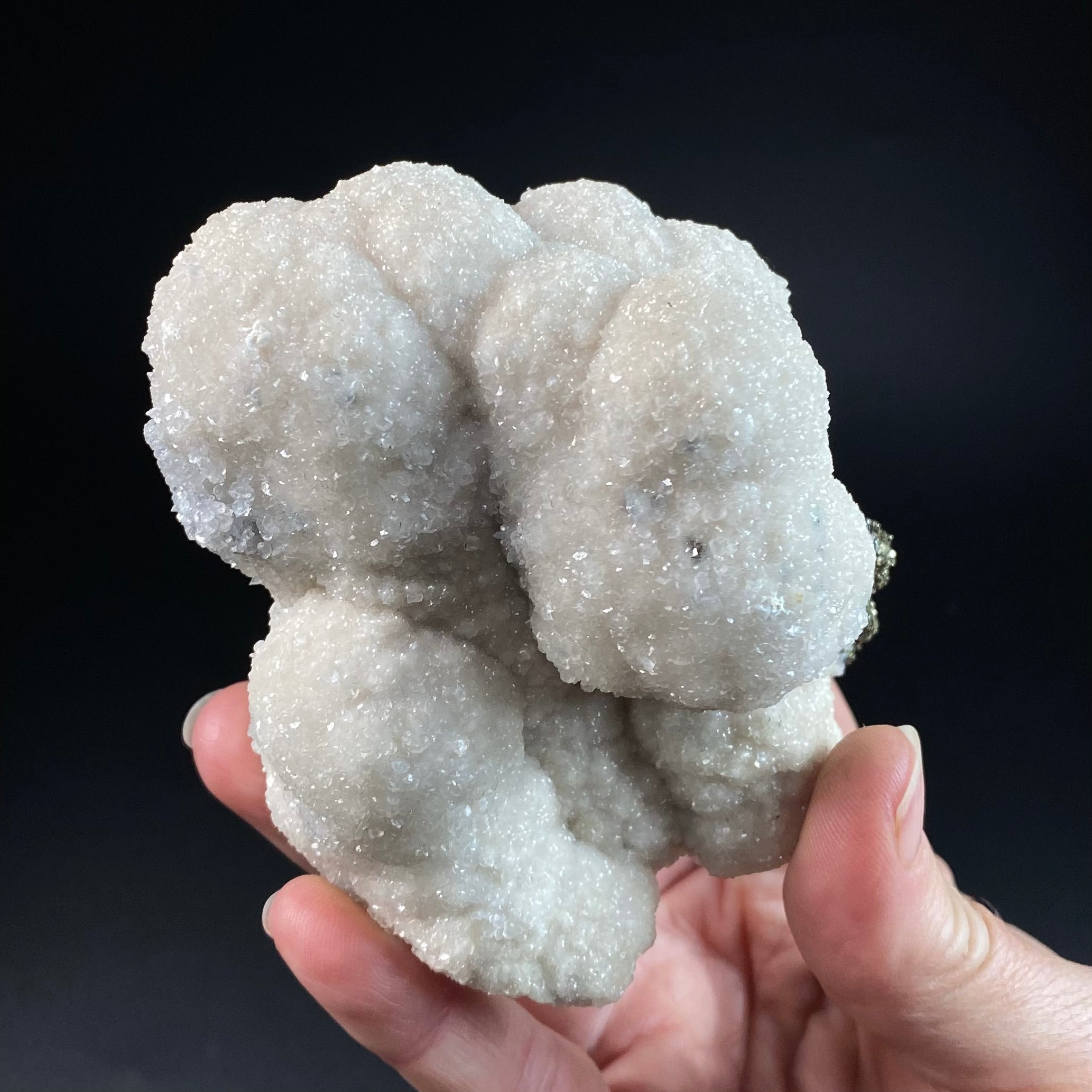 Botryoidal Rhodochrosite, with Mangano Calcite and Pyrite