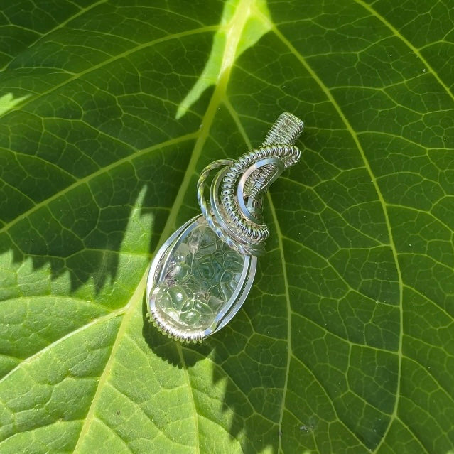 Hyalite Opal with Purple Fluorite Inclusions & Sterling Silver Wire Wrapped Pendant
