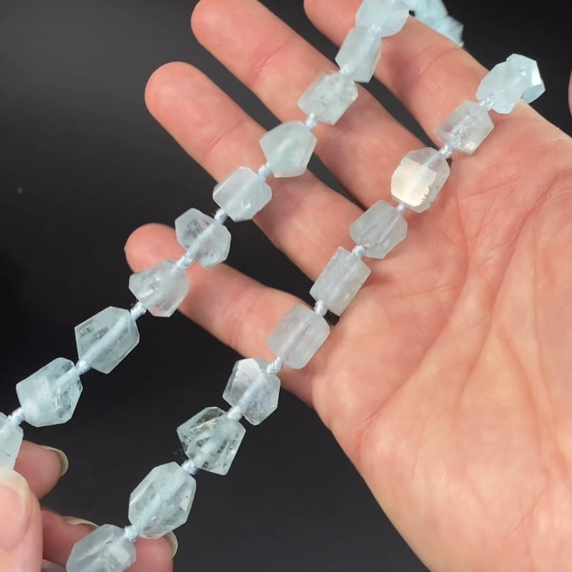 Polished Aquamarine Crystal Knotted Necklace