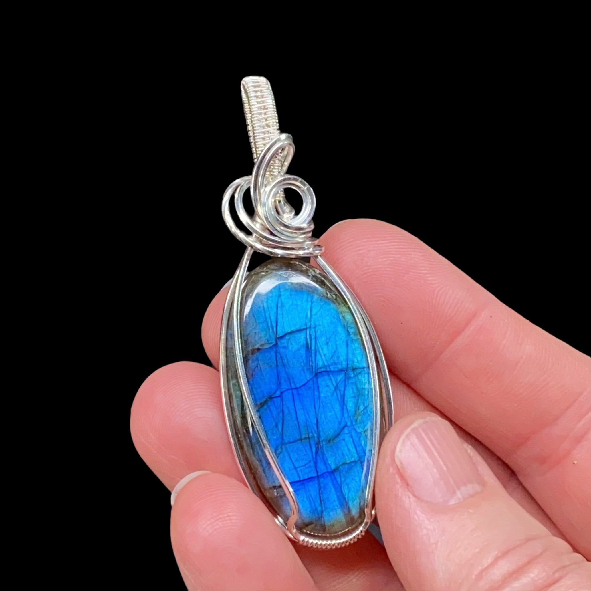 Labradorite & Sterling Silver Wire Wrapped Pendant, Natural Stone & Crystal Jewelry