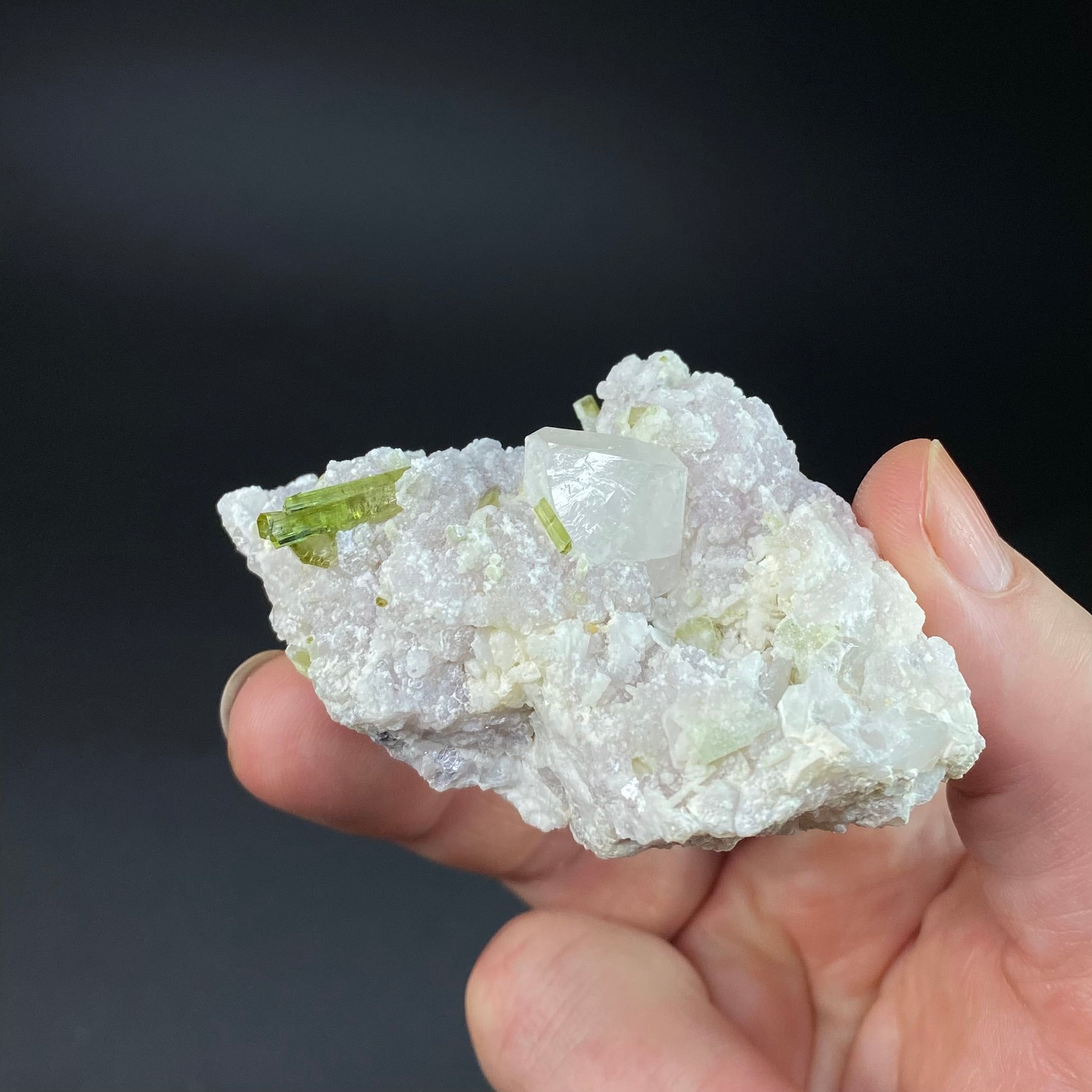 Clear Topaz Crystal with Green Tourmaline and Lepidolite