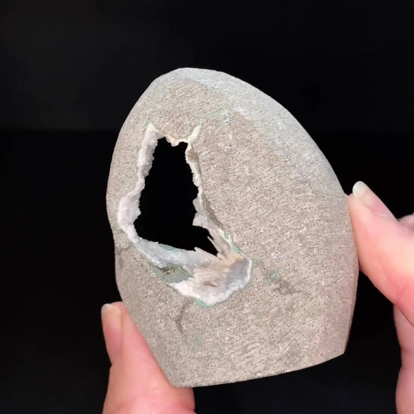 Radiating Scolecite Crystals with Quartz in Trimmed Basalt Pocket