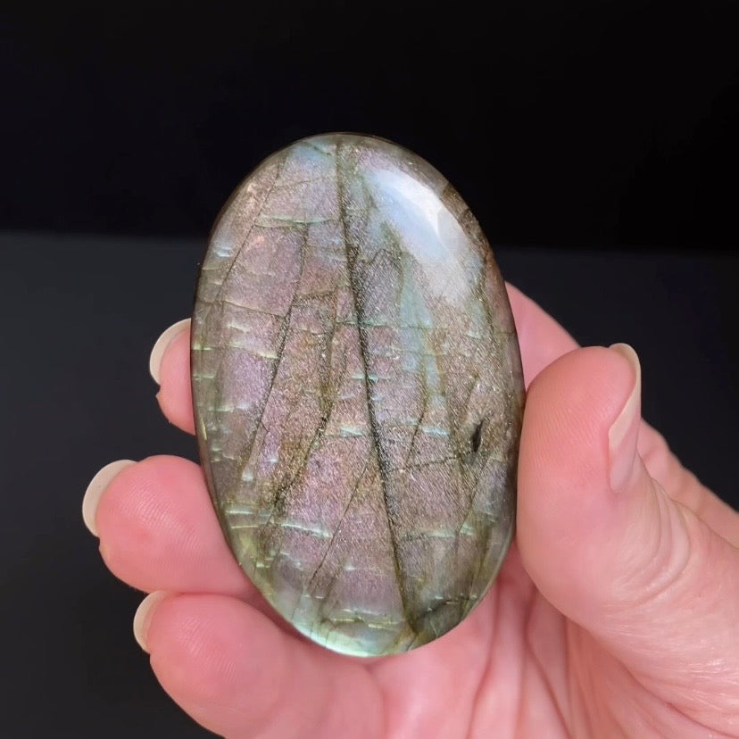 Blue Green Flash & Purple Sparkle Labradorite Oval Shaped Cabochon