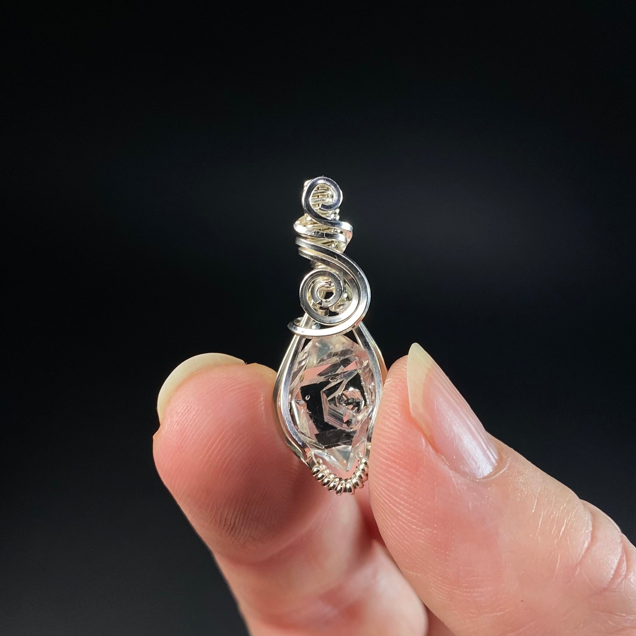 Herkimer Diamond Quartz & Sterling Silver Wire Wrapped Pendant