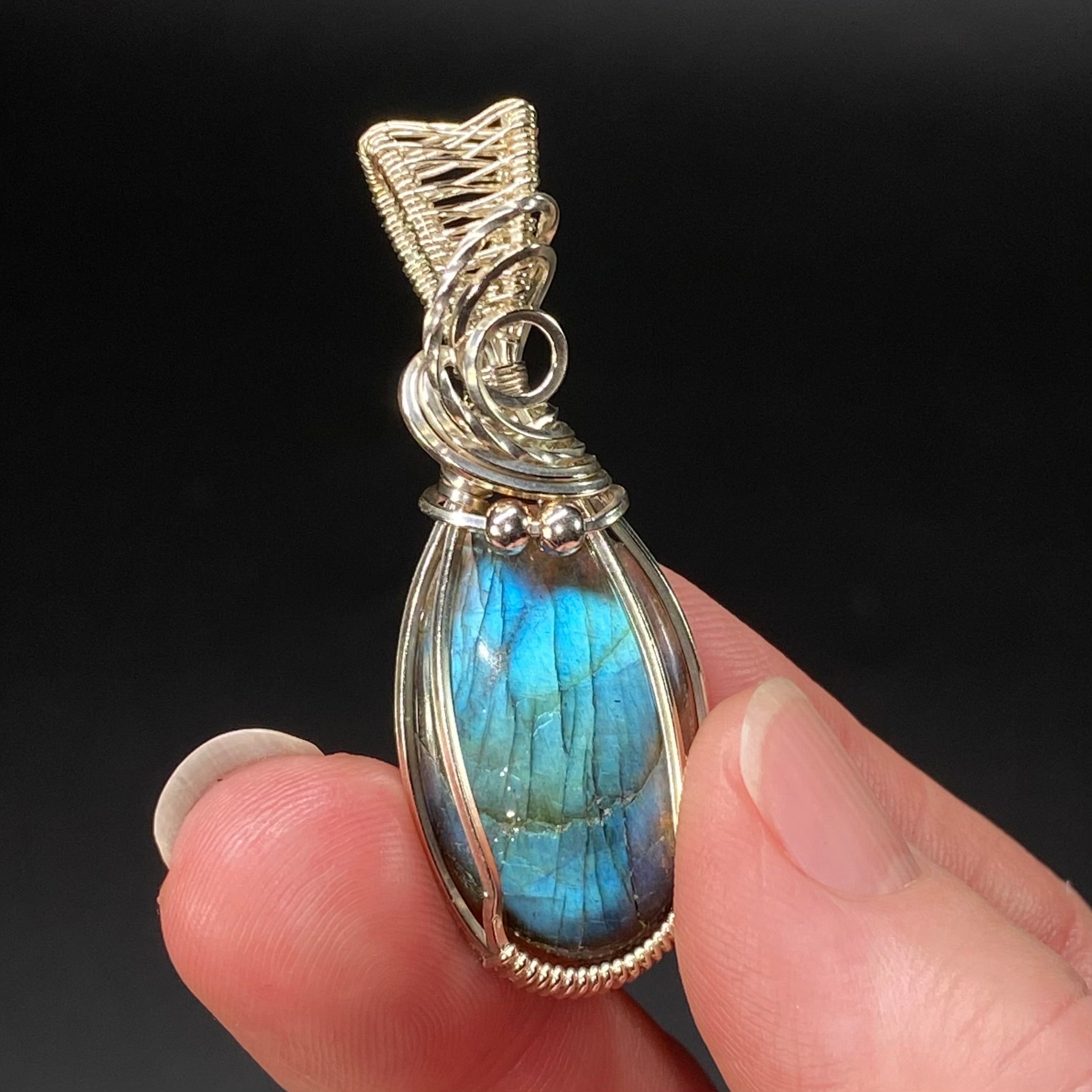 Labradorite & Sterling Silver Wire Wrapped Pendant - Natural Stone / Crystal Jewelry