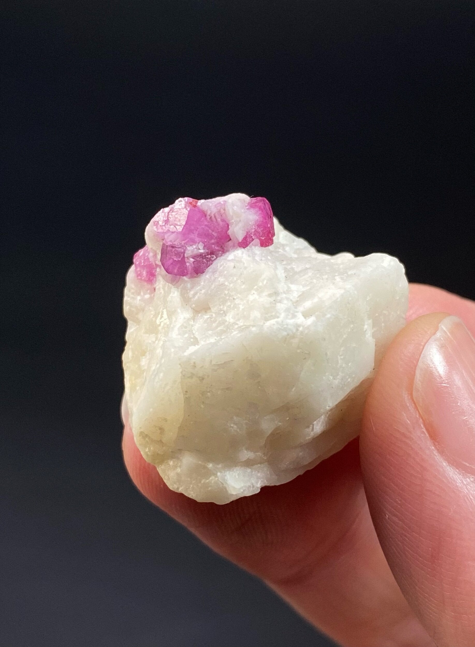 UV Reactive Natural Ruby Crystals on Marble Matrix