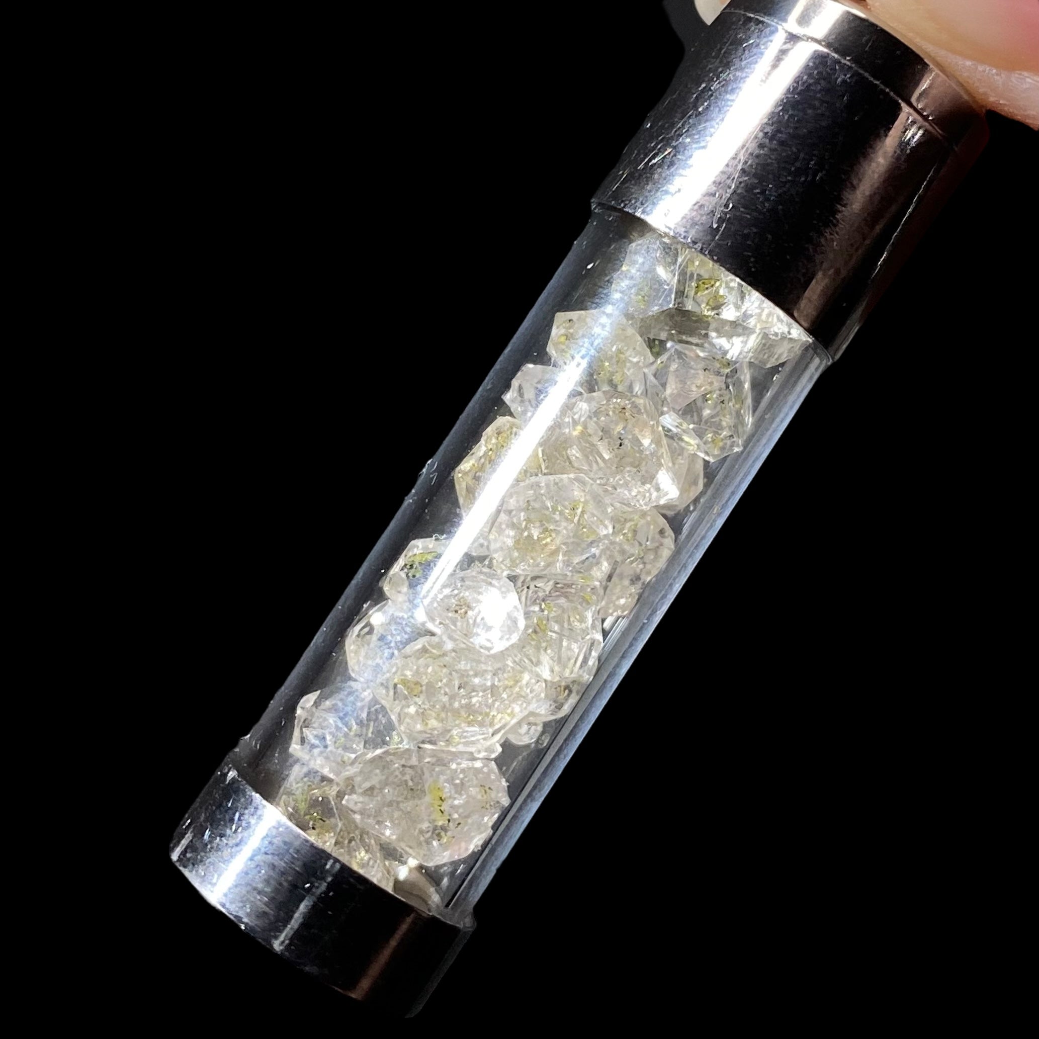 High Grade Fluorescent Double Terminated Petroleum Quartz Crystal Filled Pendant Necklace