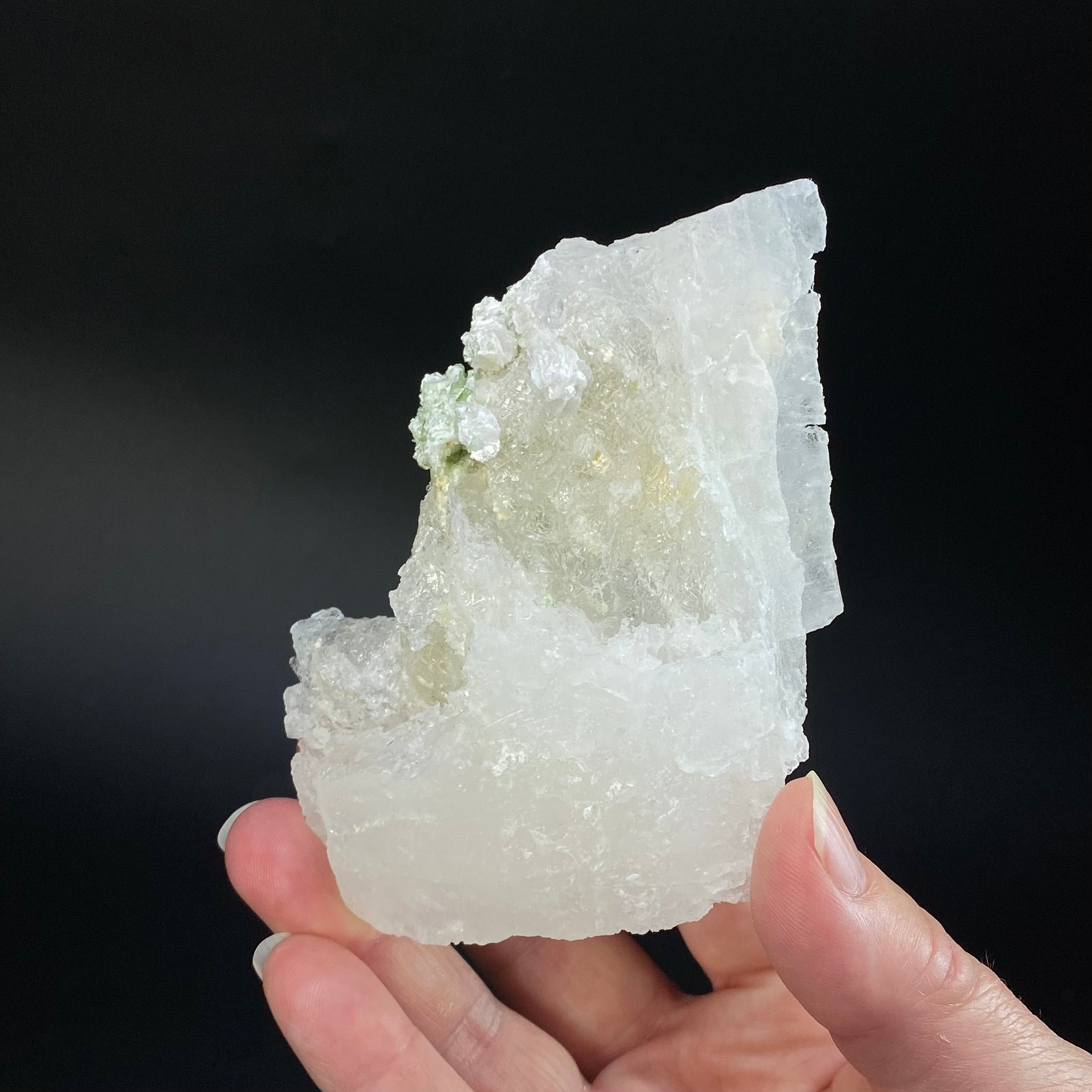 Green Tourmaline & Albite on Etched Pollucite