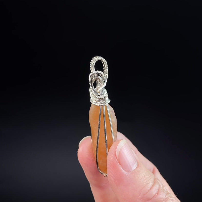 Gobi Desert Agate & Tarnish Resistant Argentium Silver Wire Wrapped Pendant
