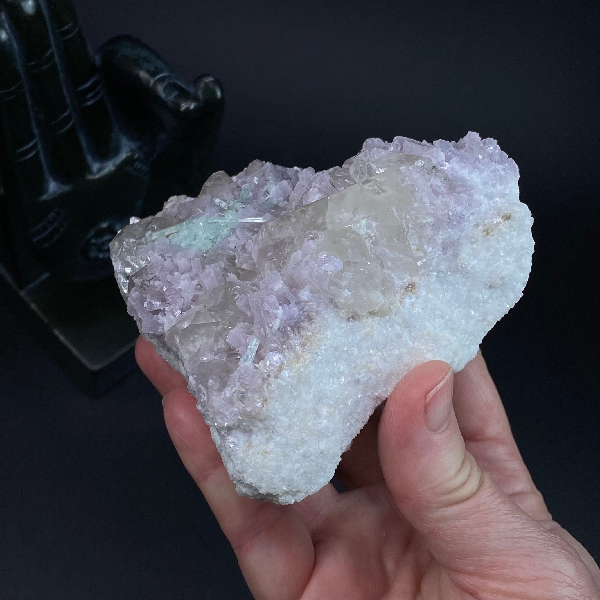 Lepidolite, Green Tourmaline & Quartz Crystals on Matrix