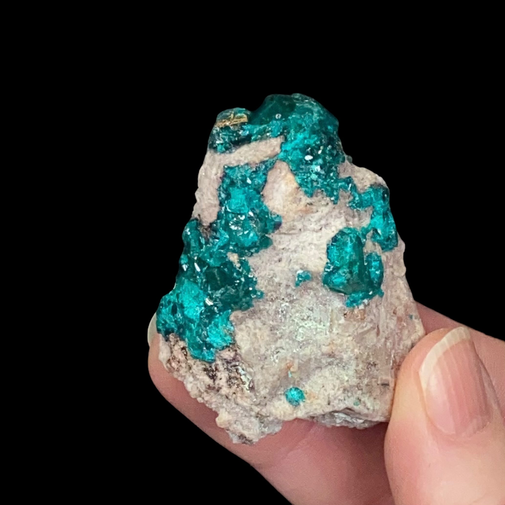 Dioptase Crystals on Sandy Quartz Rich Matrix