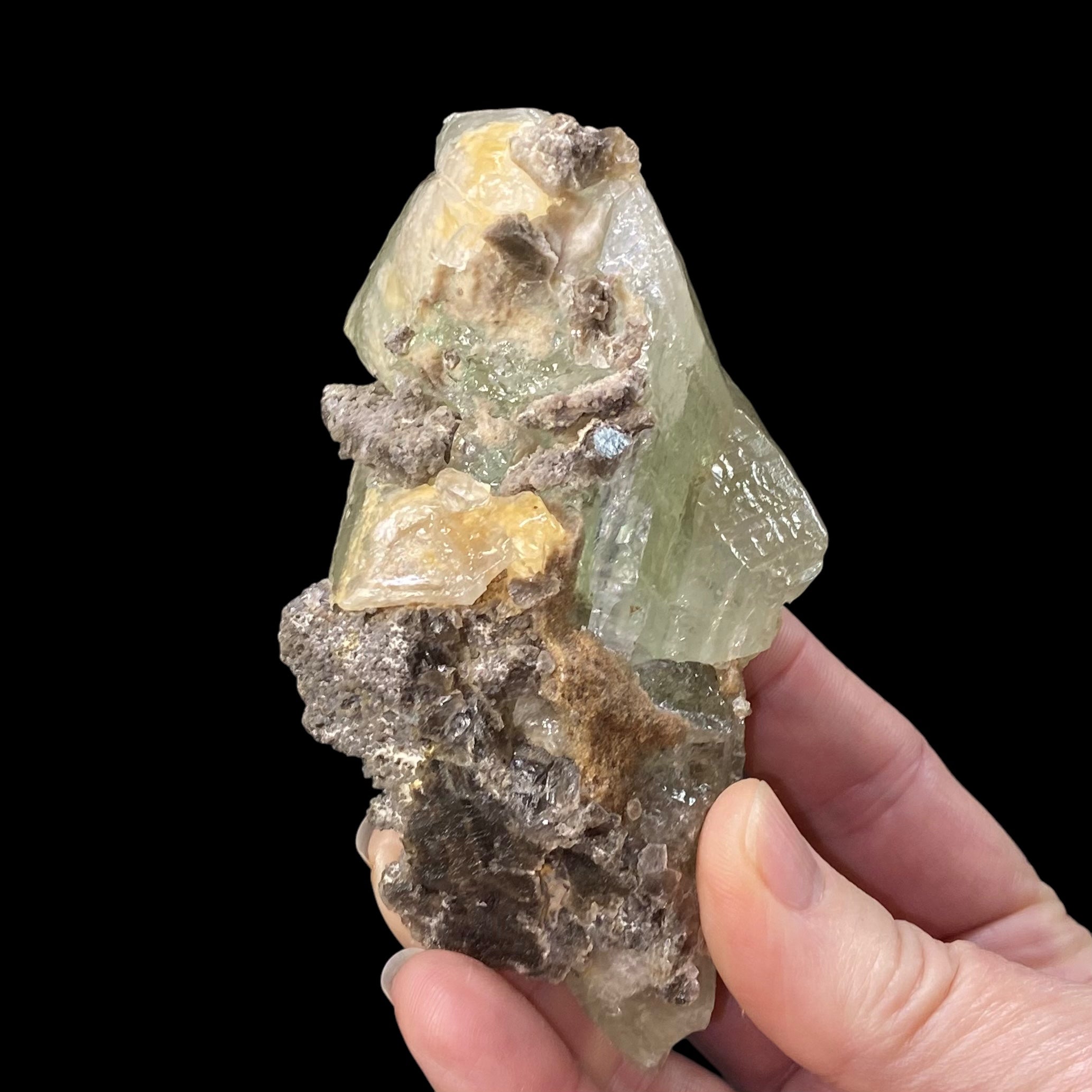 Etched Yellow Calcite Specimen with Gray Fluorite, Balochistan, Pakistan