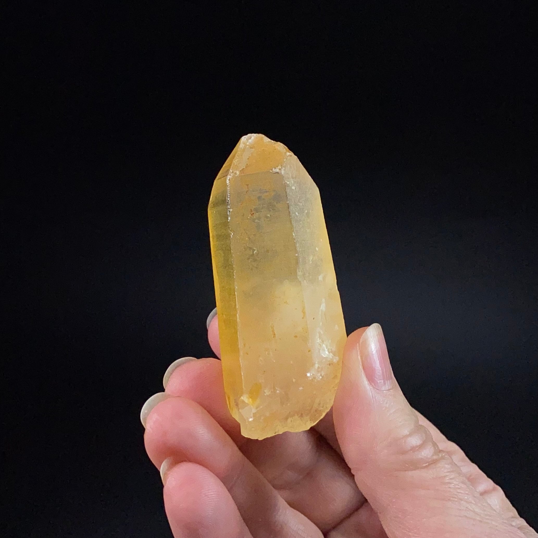 Golden Quartz Crystal with Natural Yellow Iron Oxide Surface Coating