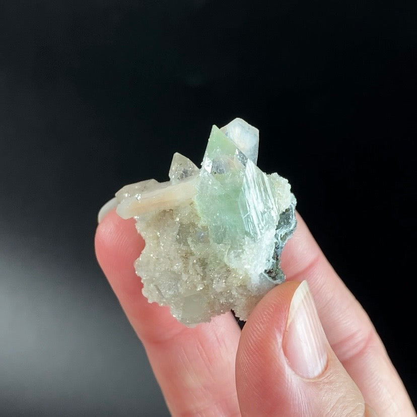 Green Apophyllite Crystal Cluster with Stilbite & Apophyllite