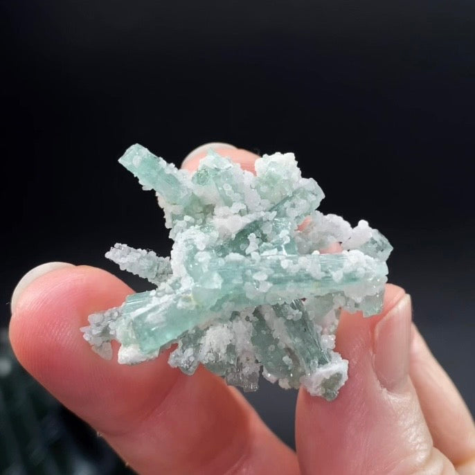 Radiating Green Tourmaline Crystals and Lepidolite - Pollucite Specimen