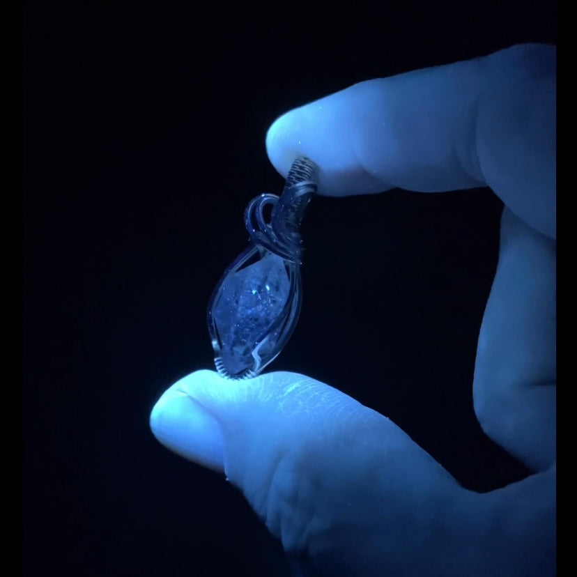 Double Terminated Petroleum Quartz & Sterling Silver Wire Wrapped Pendant