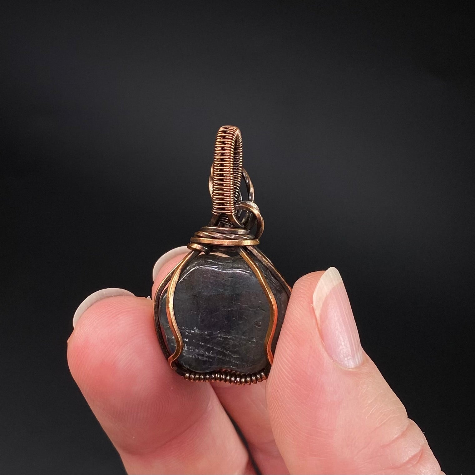 Labradorite Paw Cabochon and Copper Wire Wrapped Pendant
