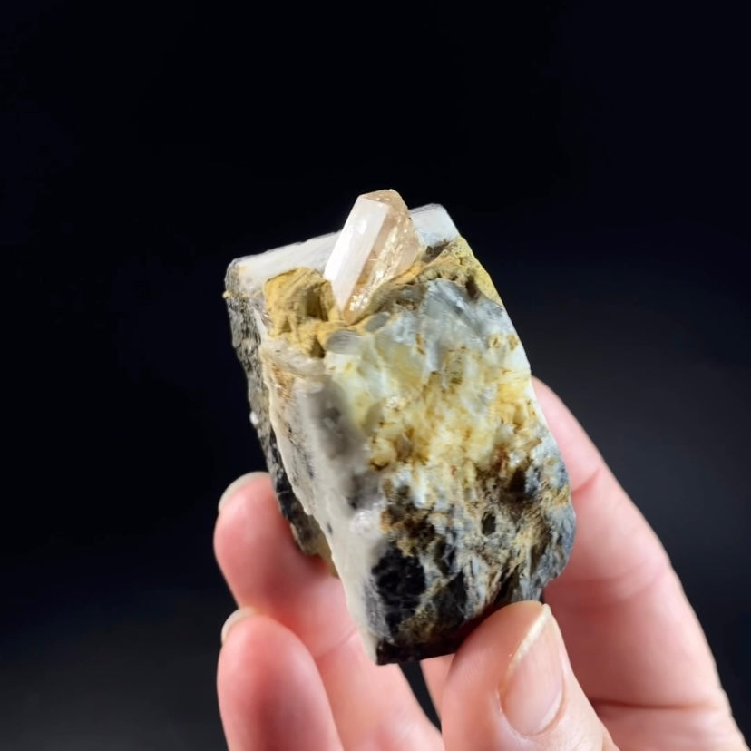 Grade A Peach Color Katlang Imperial Topaz Crystal on Matrix, Fluorescent