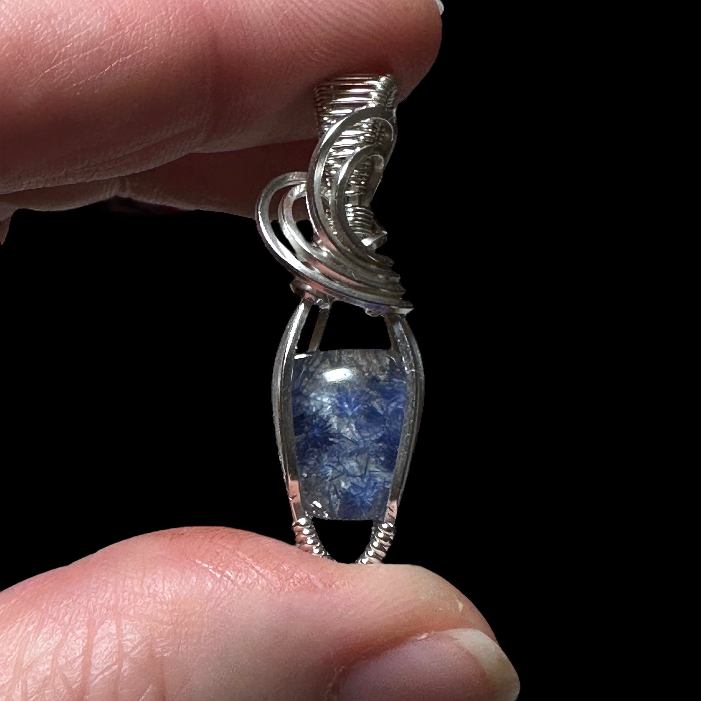 High Grade Dumortierite Included Quartz & Sterling Silver Handmade Wire Wrapped Pendant