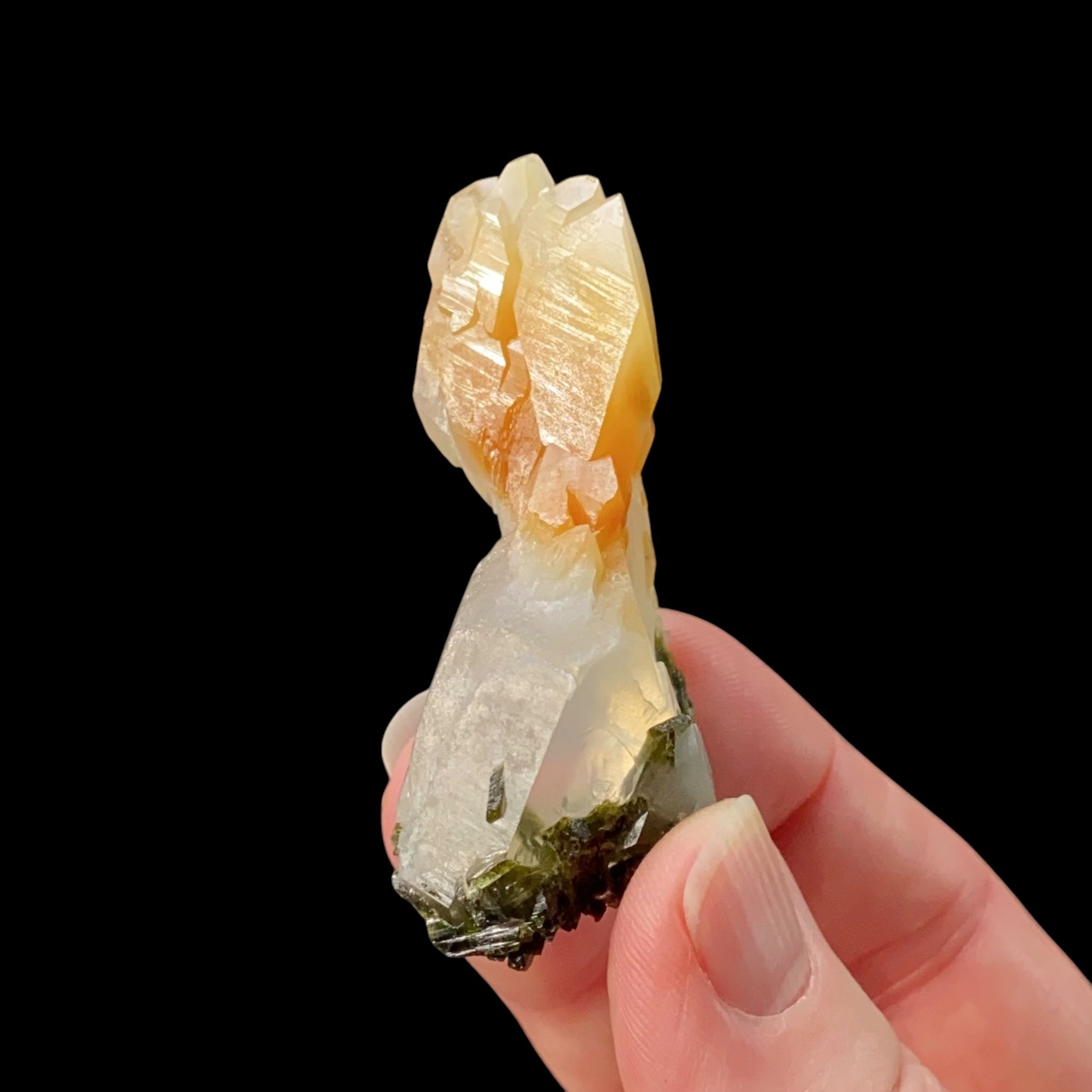 Bone Quartz Crystal Cluster with Halloysite Inclusions and Epidote from Balochistan, Pakistan