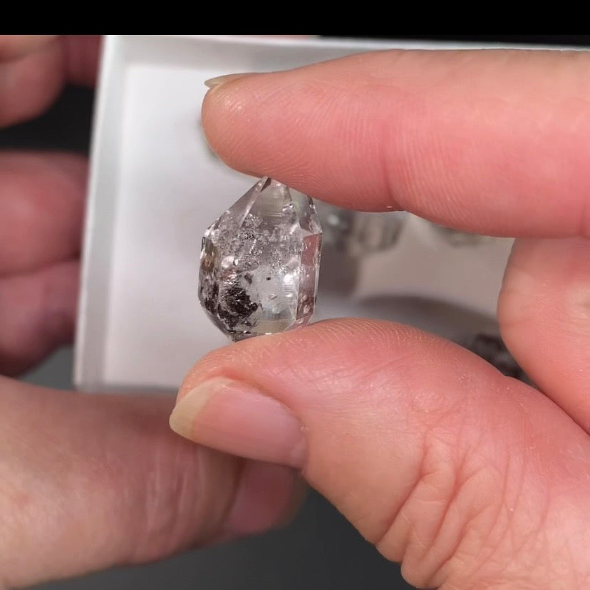 Double Terminated Diamond Style Quartz Pakimer Crystal Lot with Carbon Inclusions