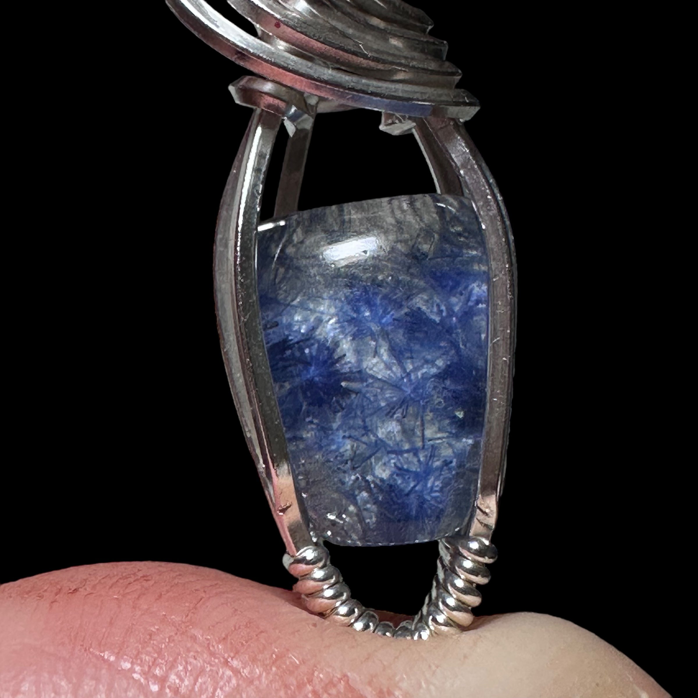 High Grade Dumortierite Included Quartz & Sterling Silver Handmade Wire Wrapped Pendant