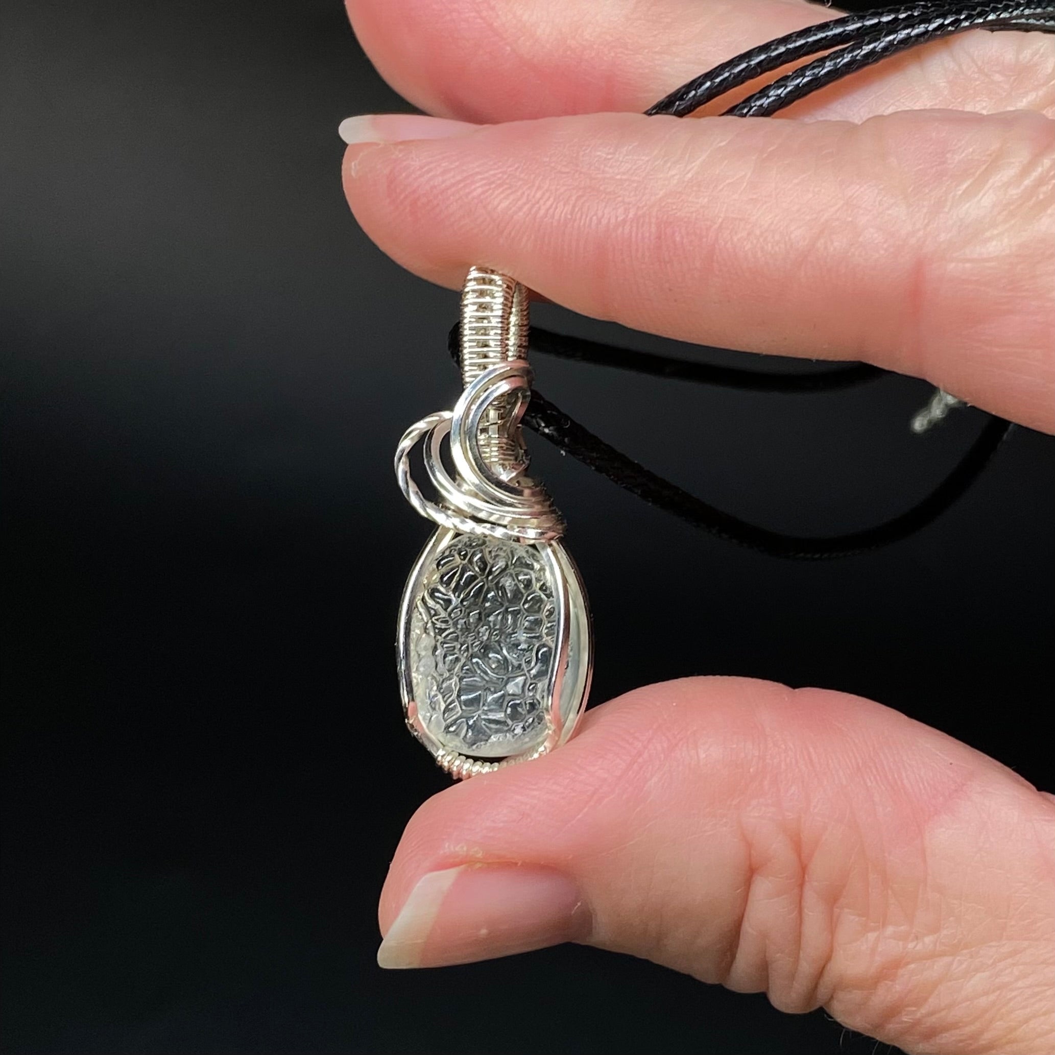 Hyalite Opal & Sterling Silver Wire Wrapped Pendant