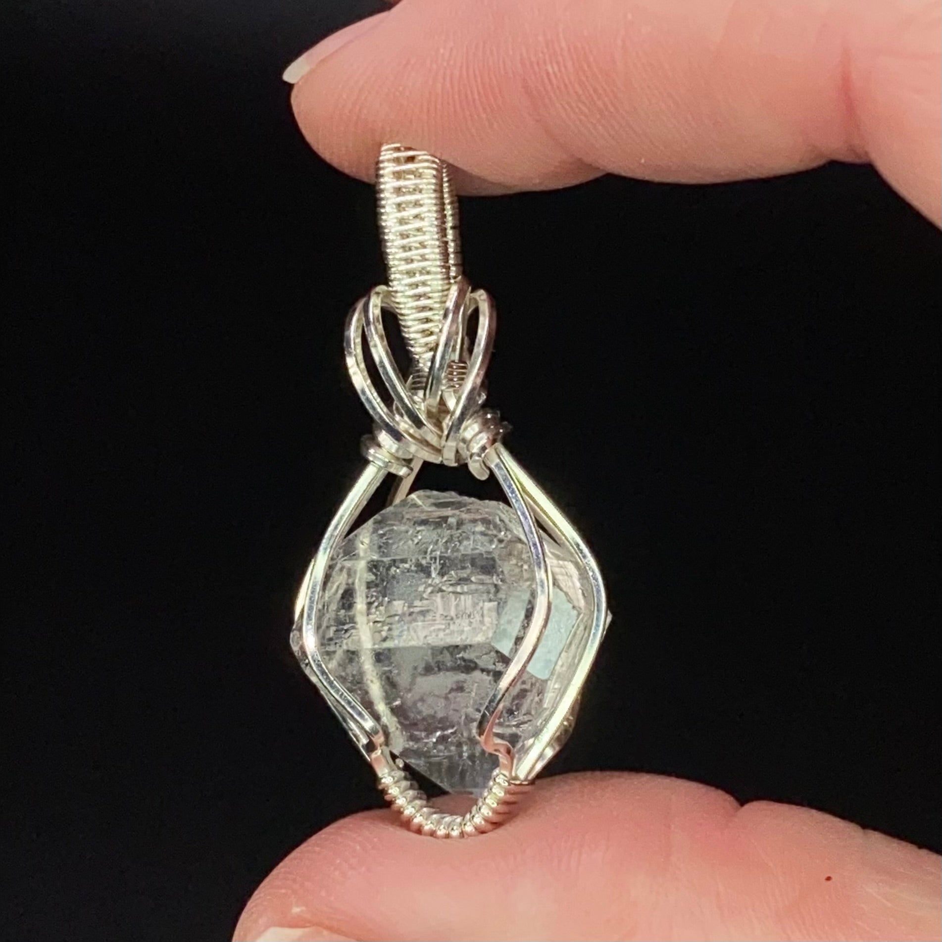 Raw Topaz Crystal & Sterling Silver Wire Wrapped Pendant