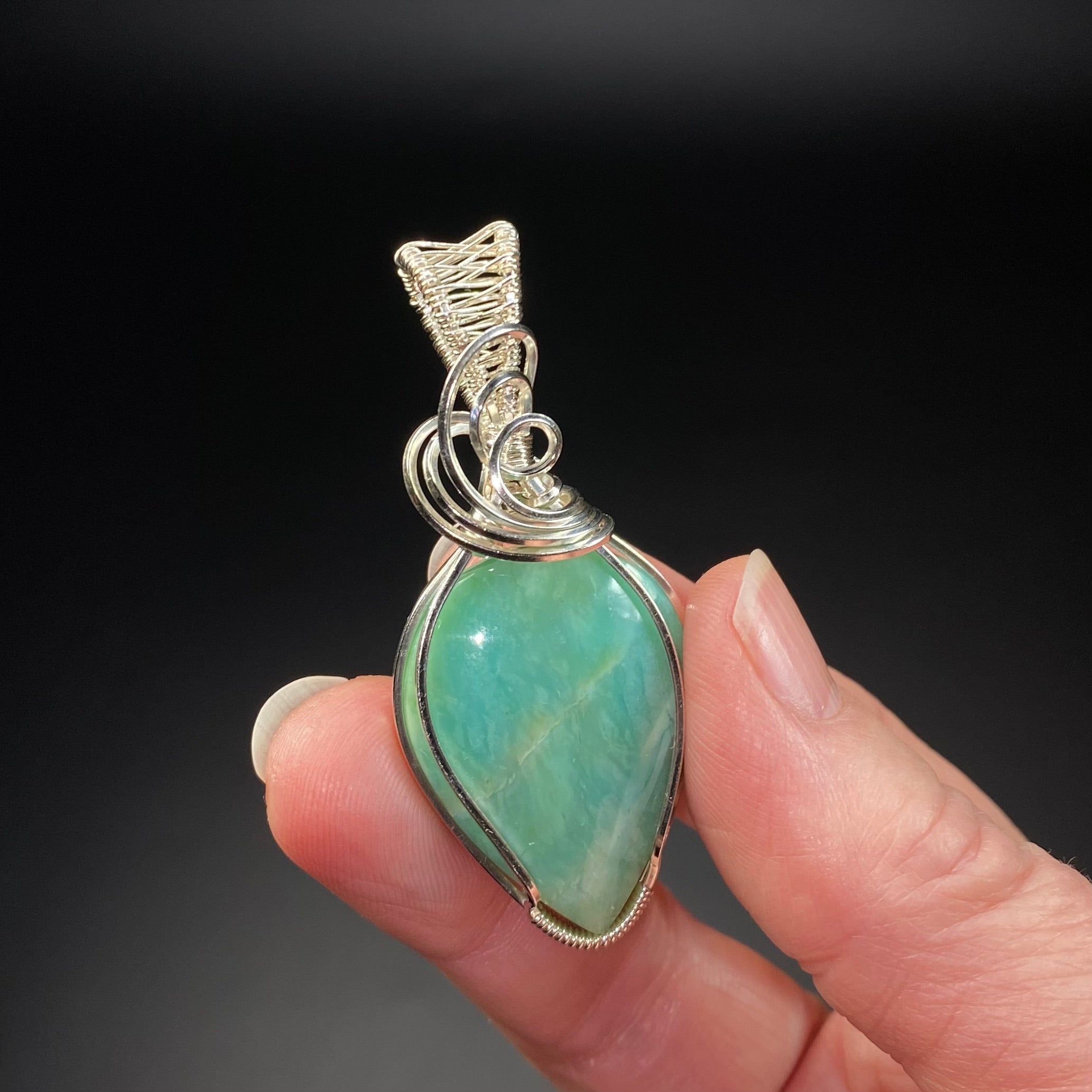 Opalized Petrified Wood & Sterling Silver Wire Wrapped Pendant