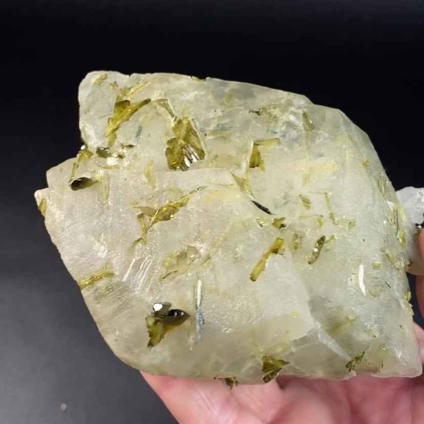 Double Terminated Scalenohedral Dog Tooth Calcite Crystal with Epidote