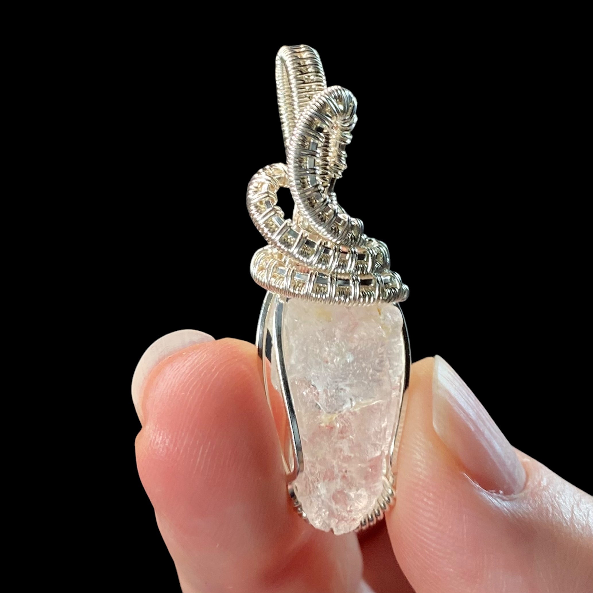 Raw Pollucite & Sterling Silver Wire Wrapped Pendant