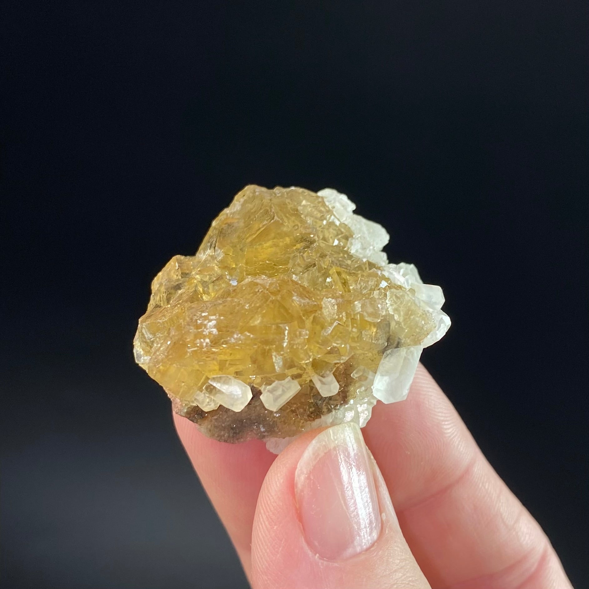 Yellow Moscona Fluorite Cluster with Calcite