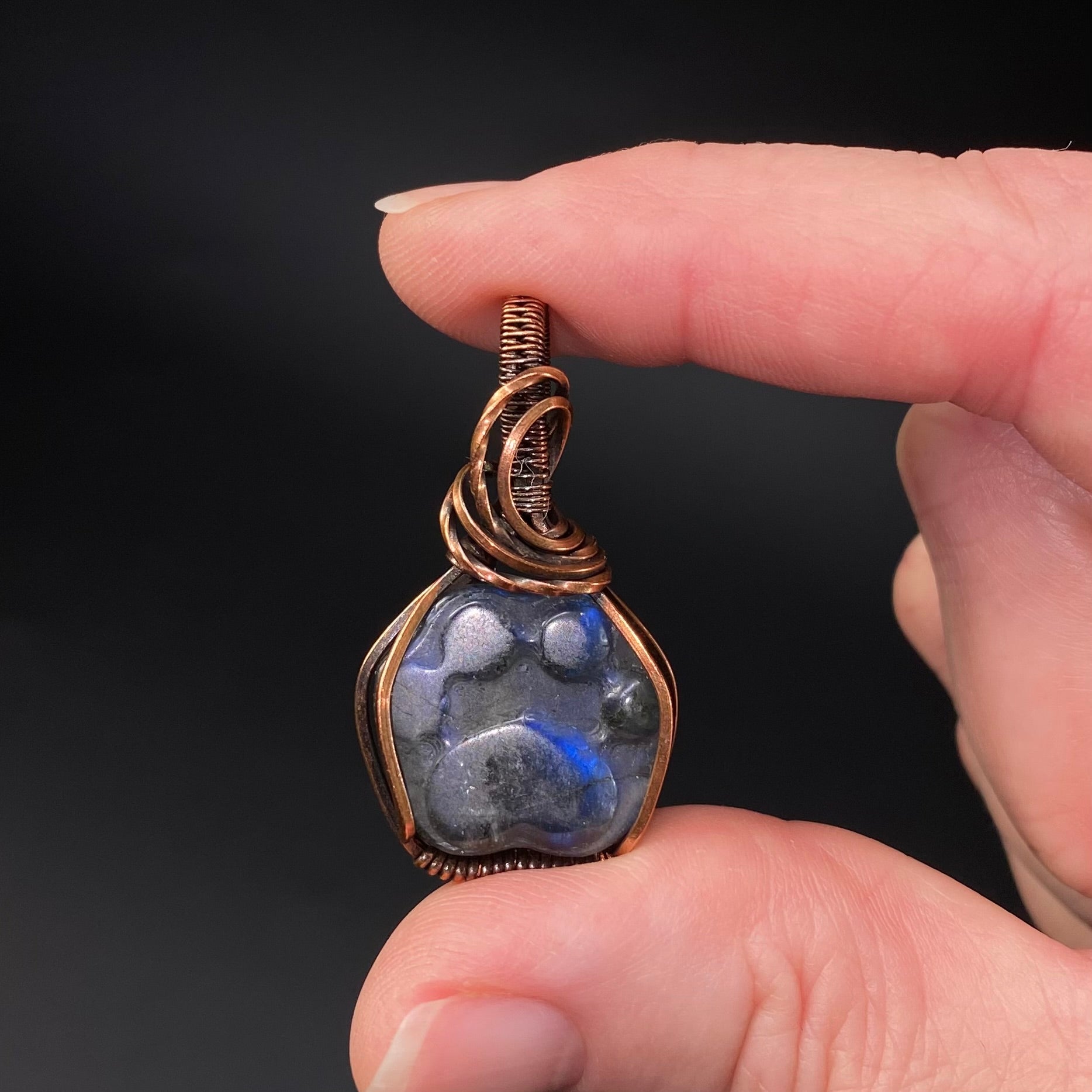 Labradorite Paw Cabochon and Copper Wire Wrapped Pendant